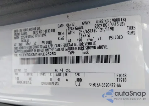 2017 Ford Transit-250 from USA, damaged, VIN 1FTYR3XM1HKB25253